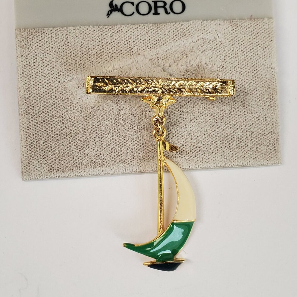 Vintage Coro Canada Sail-boat Bar Brooch Pin